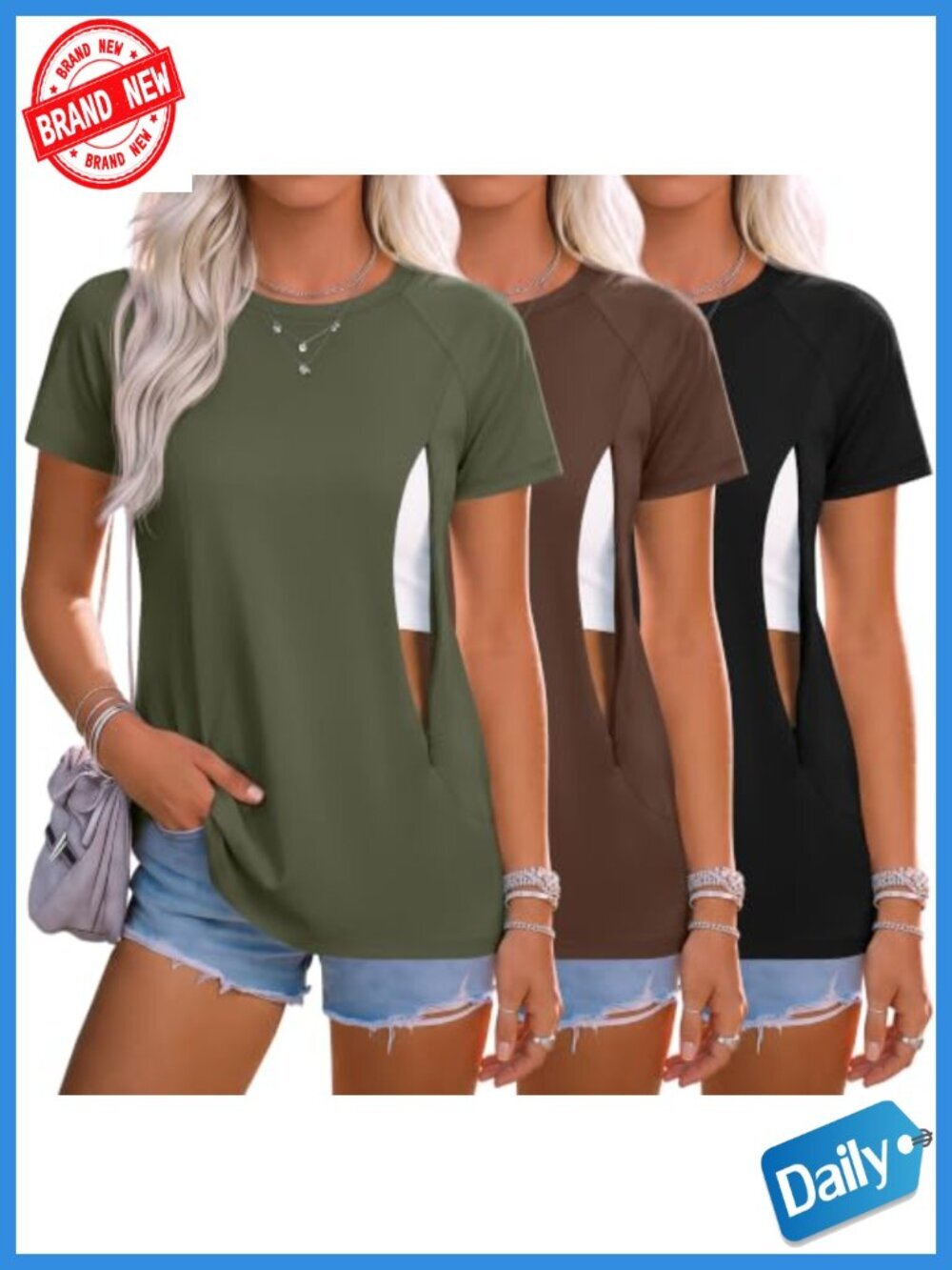 3 Pack Women's Nursing Tops Breastfeeding Shirts Maternity Tee Short Sleeve